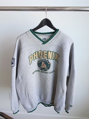 VTG 90s Phoenix Coyotes V-Neck Sweatshirt XL Lee Sport Grey Green Kachina NHL